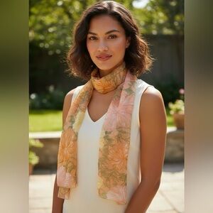 Nygard Collection Vintage-Style Floral Scarf - Peach, Yellow & Green